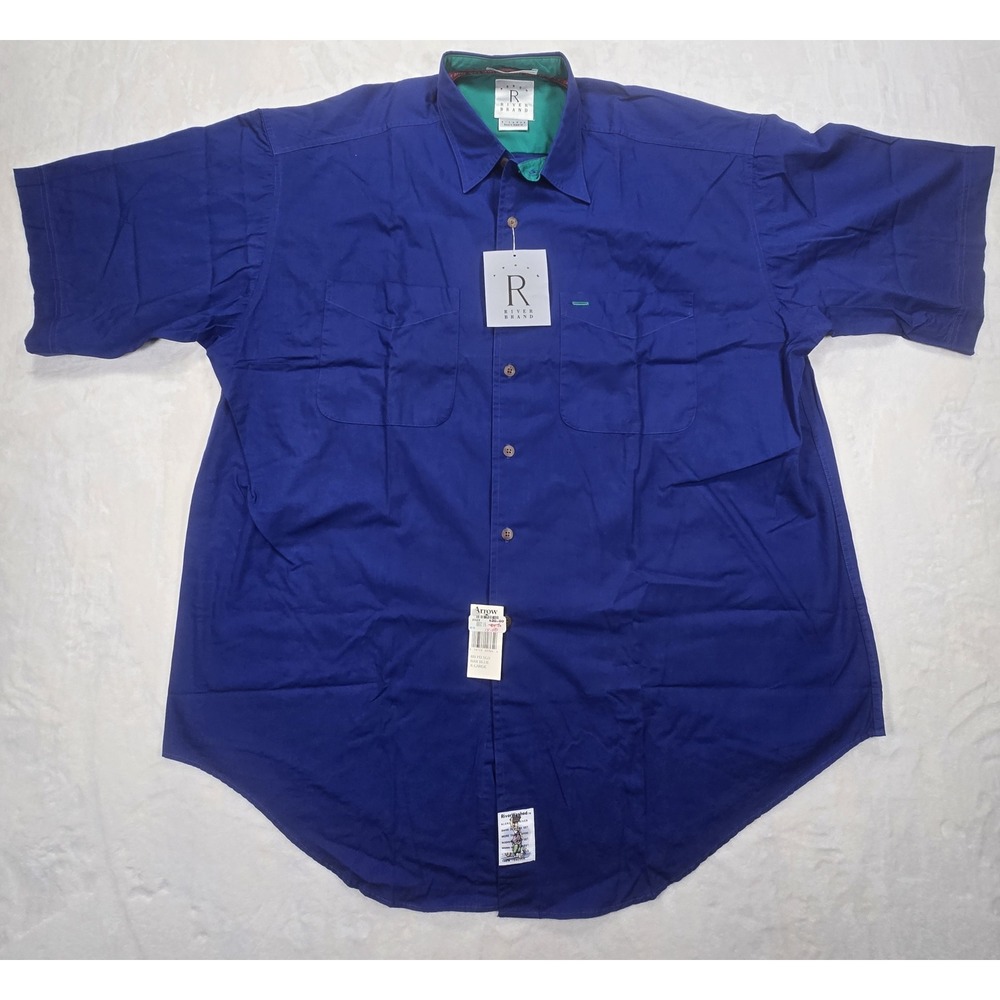 River Brand Arrow Mens XL Blue Cotton Short Sleeve Button Down Utility Shirt NWT